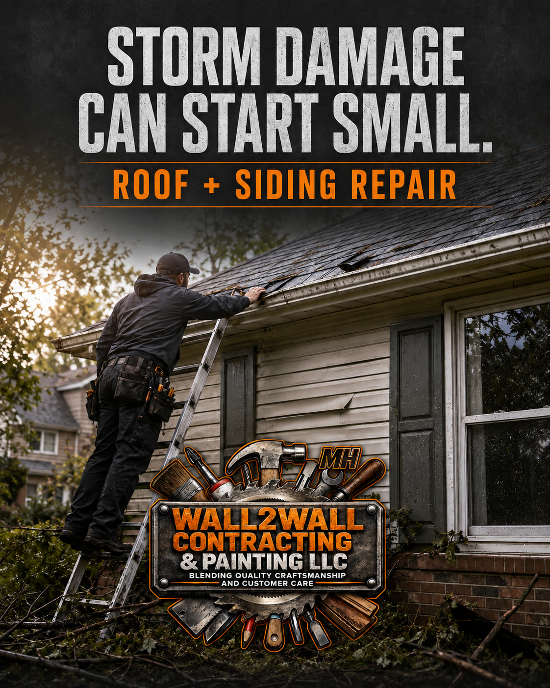 Wall2Wall storm-damage roof and siding repair notice